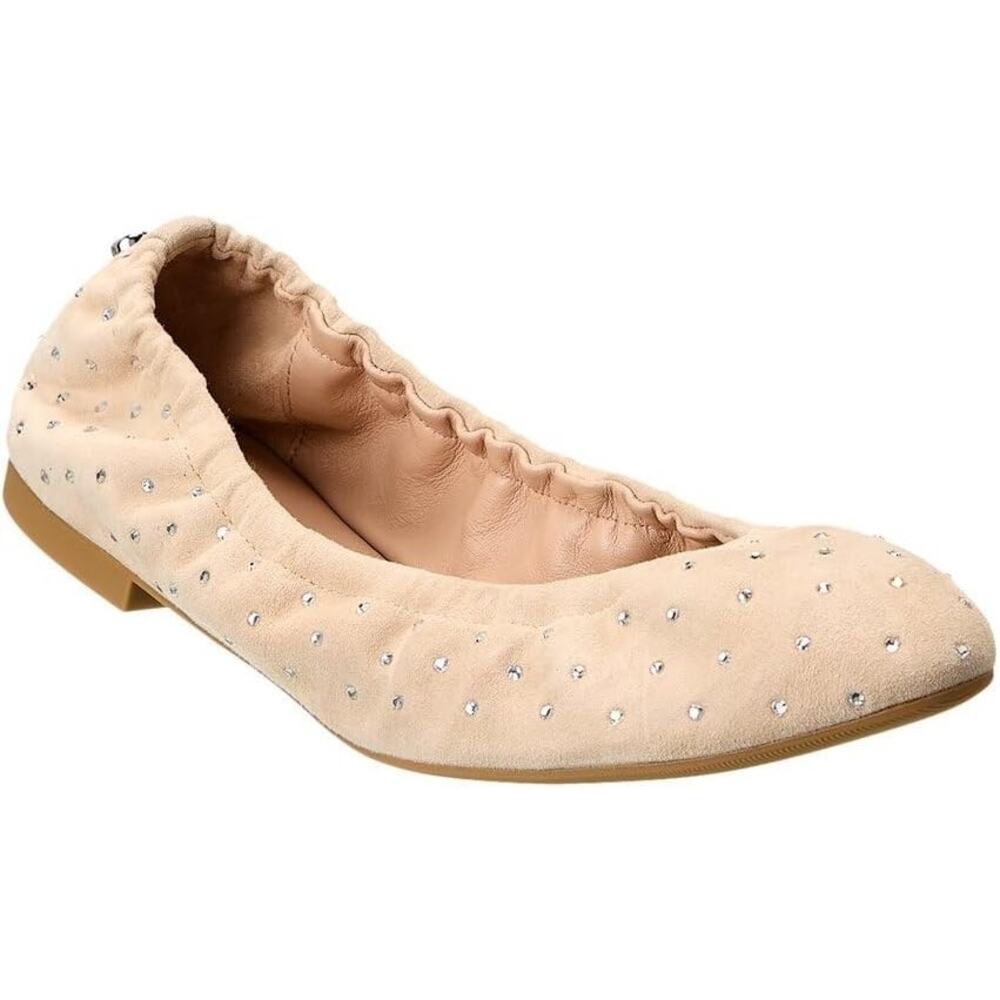 Stuart Weitzman Ballet Flats Rhinestone Embellished Suede Ballerina Coquette 8B
